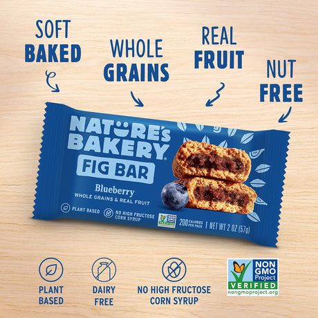 Nature's Bakery Blueberry Fig Bars, Stone Ground Whole Wheat, 2 oz, Pack of 12