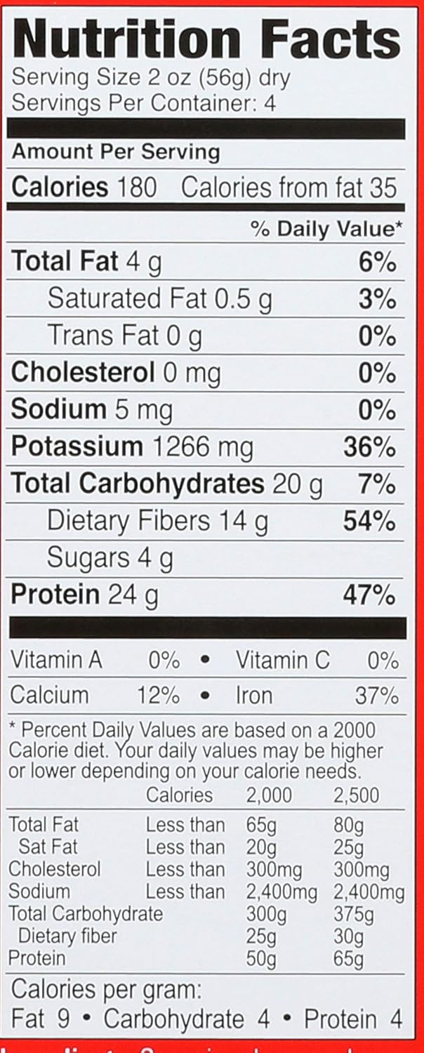 Nutrition facts label for a food product with detailed calorie count and nutritional content.
