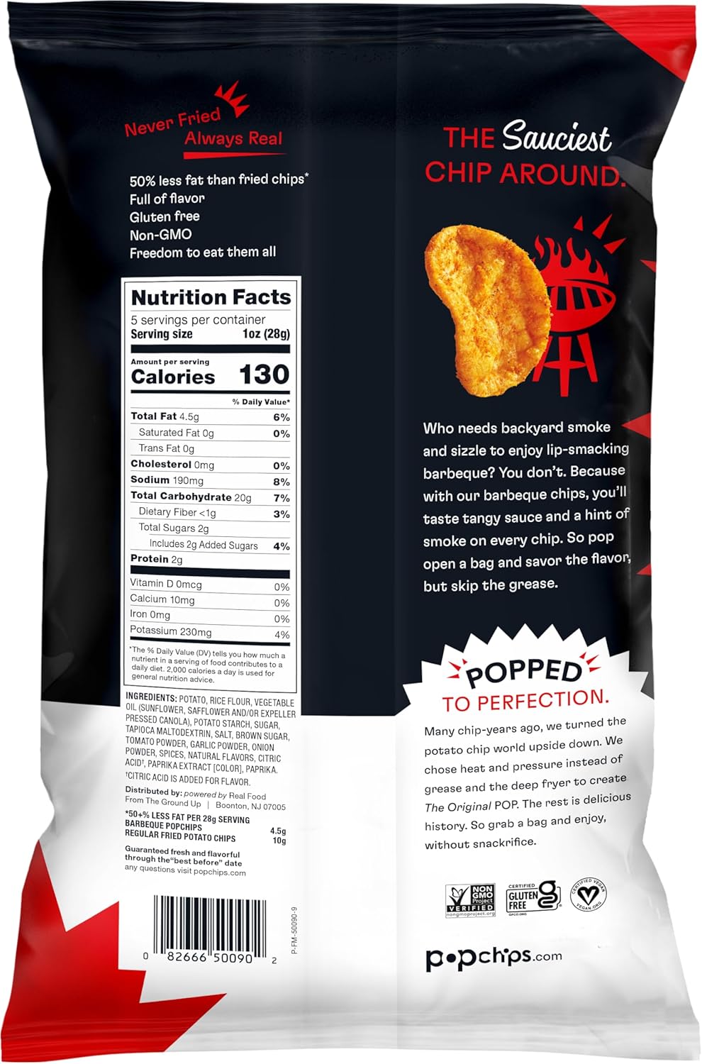 Popchips Barbeque Flavor Potato Chips, Case of 12, 5 oz Bags