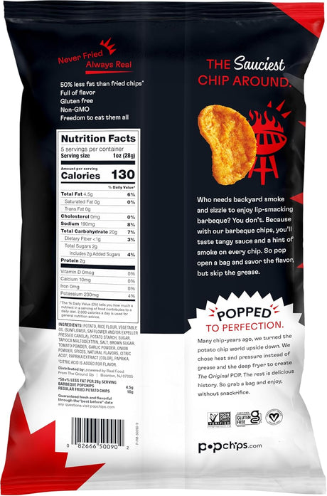 Popchips Barbeque Flavor Potato Chips, Case of 12, 5 oz Bags