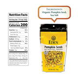 Eden Pumpkin Seeds packaging with nutrition facts label and ingredients listed.