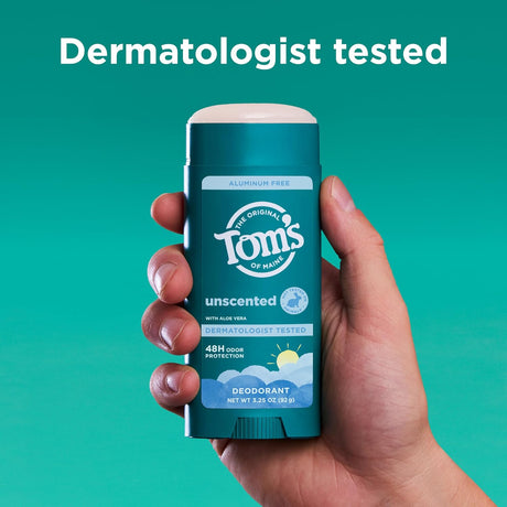 Tom's of Maine Unscented Deodorant Stick, 3.25 oz (Case of 6)