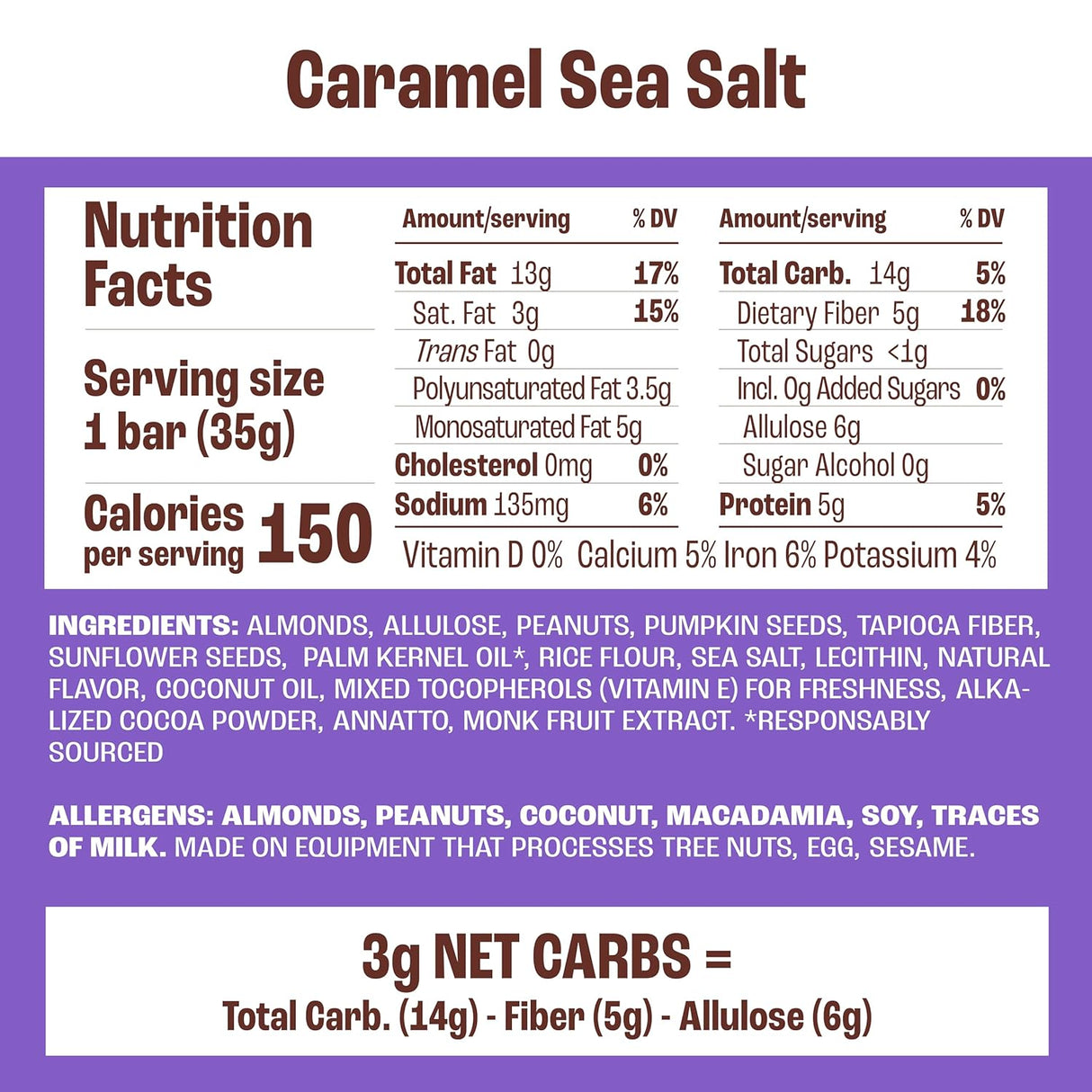 Munk Pack Keto Bar, Nut & Seed Caramel Sea Salt, Case of 12 (1.23 oz each) back
