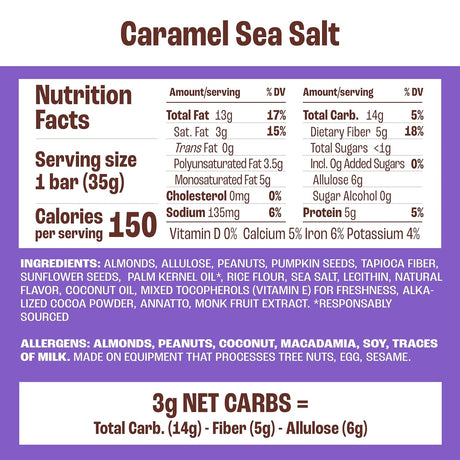 Munk Pack Keto Bar, Nut & Seed Caramel Sea Salt, Case of 12 (1.23 oz each) back