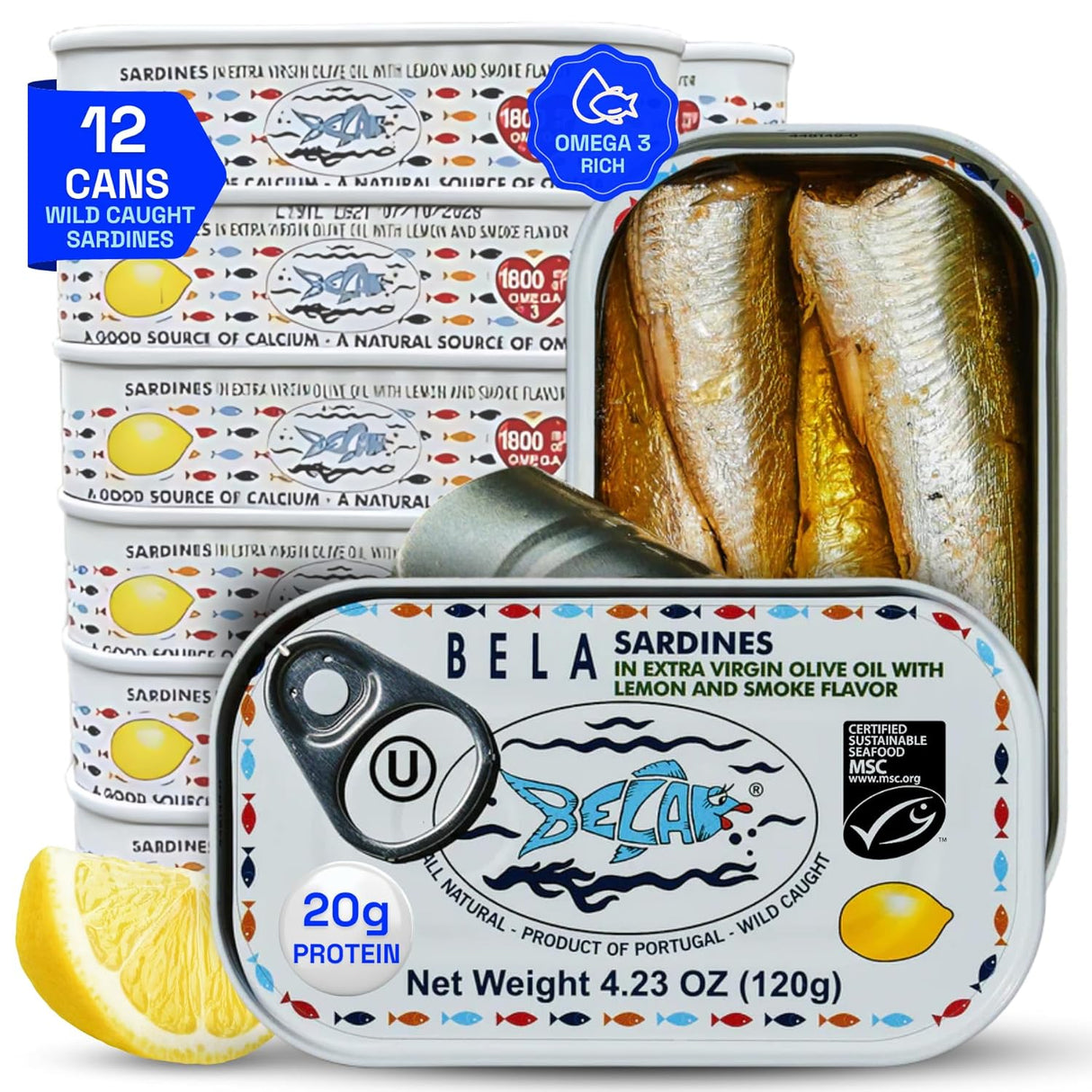 Bela-Olhao Sardines in Extra Virgin Olive Oil & Lemon Sauce, Portuguese, Case of 12 (4.23 oz)