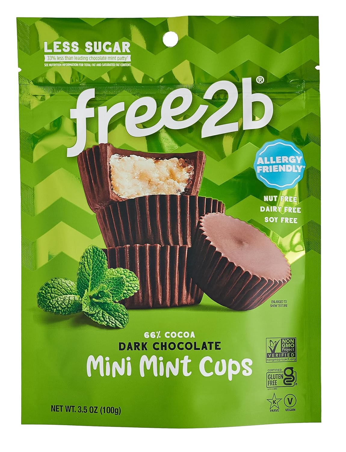 Free 2 B - Dark Chocolate Mint Cups Mini, 3.5 oz (Case of 6) - Dairy Free Treat