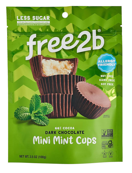 Free 2 B - Dark Chocolate Mint Cups Mini, 3.5 oz (Case of 6) - Dairy Free Treat