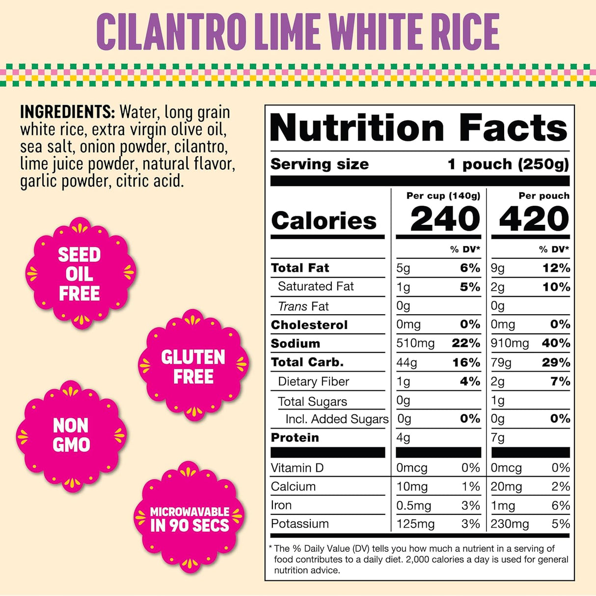 Somos Ready-to-Heat White Rice with Cilantro & Lime, Case of 6 (8.8 oz)