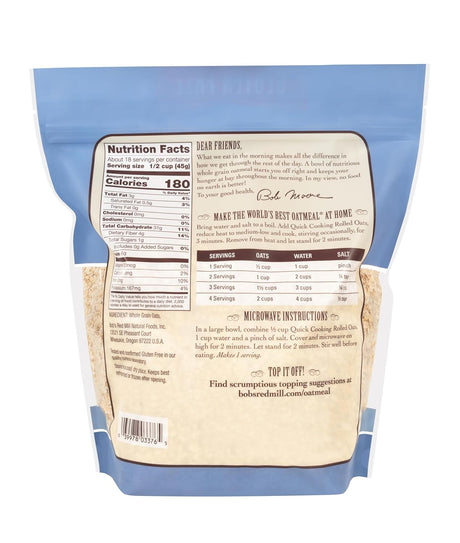 Bob's Red Mill Organic Quick Cooking Rolled Oats, Gluten Free, 16 oz, Pack of 4