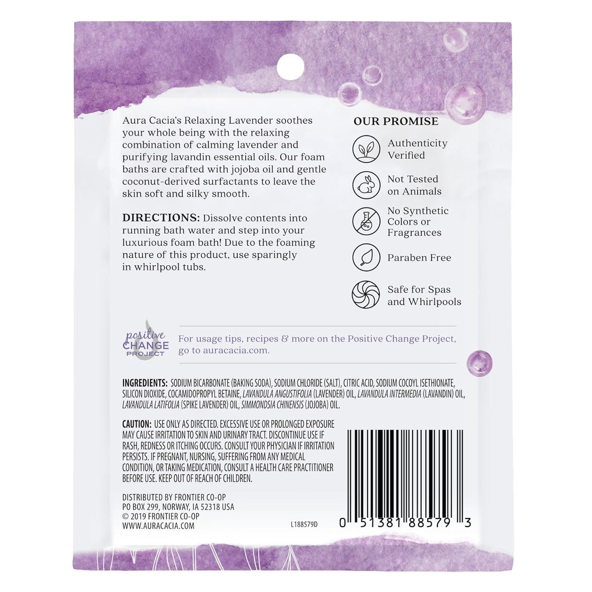 Back of a product packaging with text and icons on a purple background