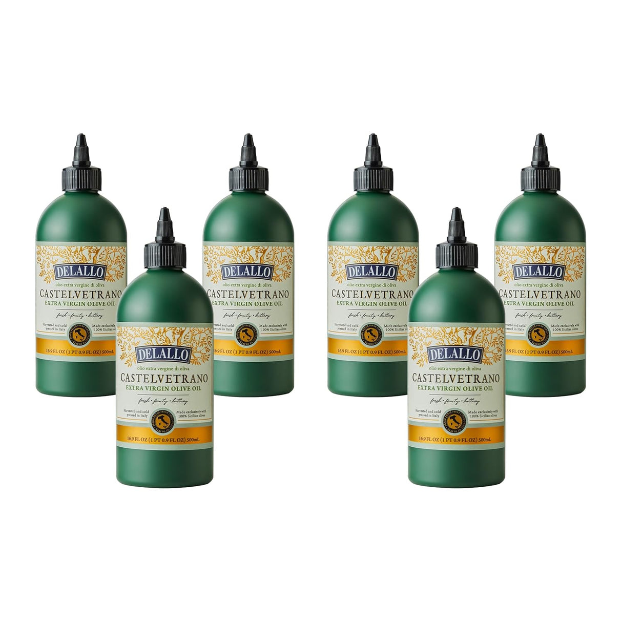 Delallo - Extra Virgin Olive Oil Castelvetrano, 16.9 fl oz (Pack of 6) - Italian Cooking Oil