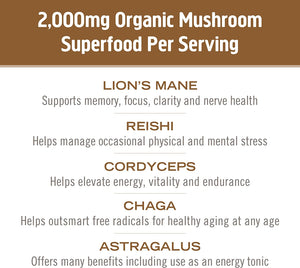 Om Mushroom Superfood Coffee Latte Blend Mushroom Powder, Single Serve, 10 Count, Lion's Mane, Cordyceps, Reishi, Chaga - Cozy Farm 