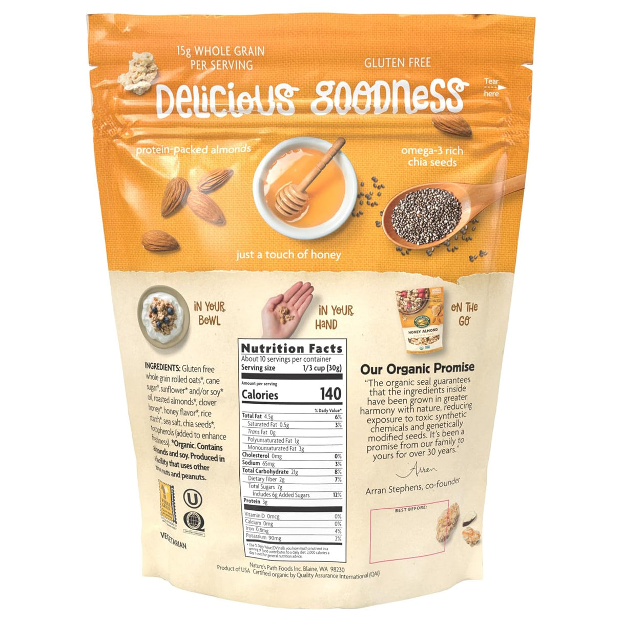 Package of 'Delicious Goodness' with nutritional information and branding details.