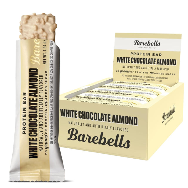 Barebells - White Chocolate Almond Protein Bar, 1.94 oz (Case of 12) - No Added Sugar