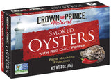 Crown Prince Smoked Oysters with Red Chili Pepper - 3 Oz. (Pack of 18)