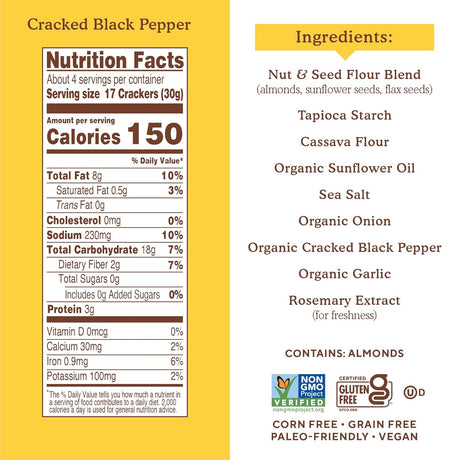 Simple Mills Cracked Black Pepper Almond Flour Crackers Case of 6 4.25 Oz