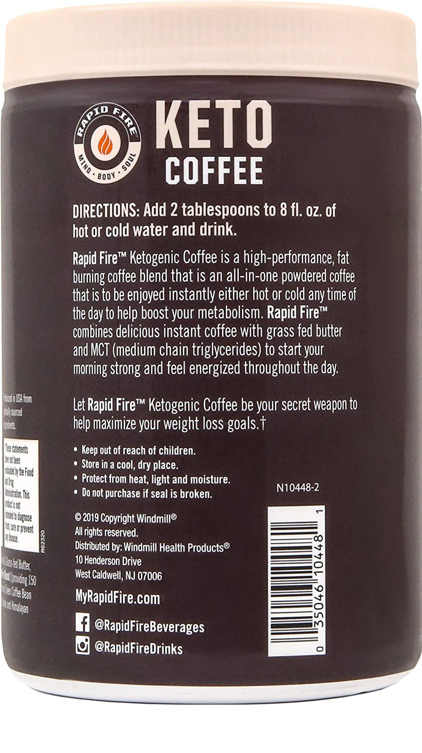 Rapid Fire Ketogenic Fair Trade Instant Keto Coffee Mix - Canister of 7.93 Oz - Cozy Farm 