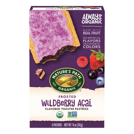 Box of Nature's Path Organic Frosted Wildberry Acai toaster pastries on a white background