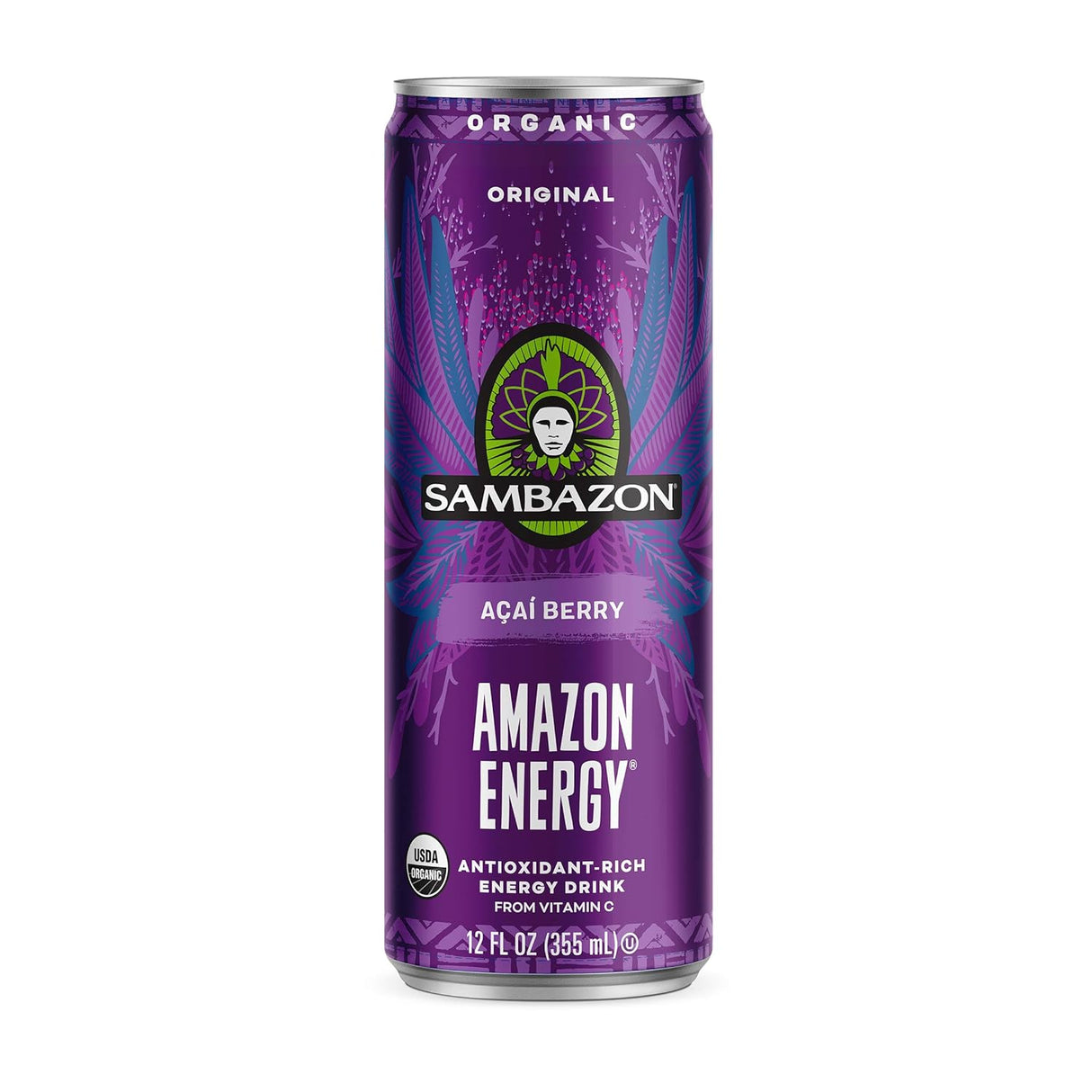 Sambazon Acai Berry Amazon Energy drink can on a white background
