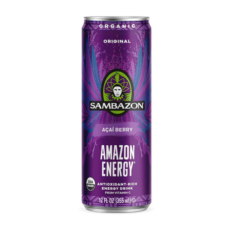 Sambazon Acai Berry Amazon Energy drink can on a white background