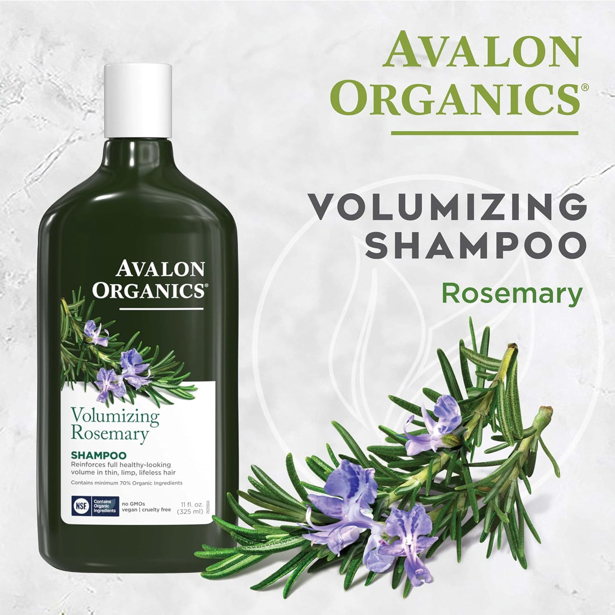 Avalon Organics Volumizing Shampoo with rosemary and lavender on a light background
