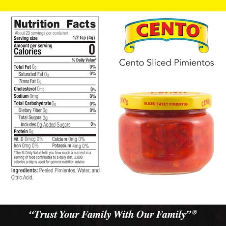 Cento Premium Quality Sweet Pimientos, 4 Oz, Pack of 12