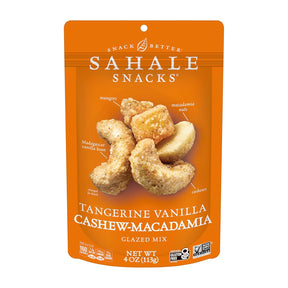 Sahale Snacks Tangerine Vanilla Cashew-Macadamia glazed mix packaging on a white background