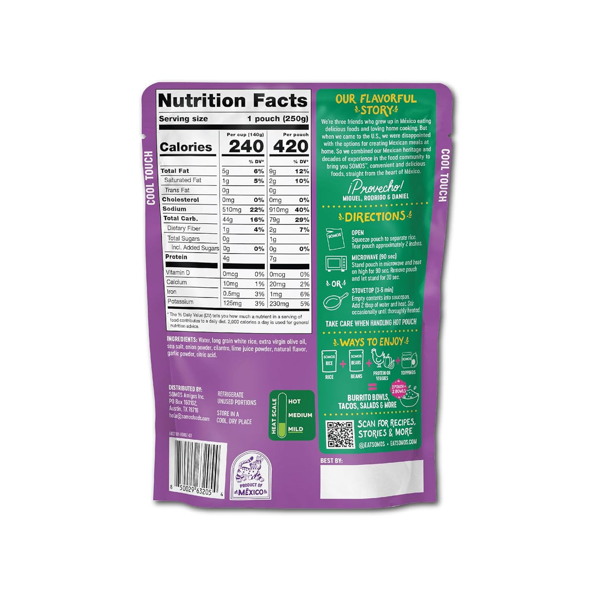 Somos Ready-to-Heat White Rice with Cilantro & Lime, Case of 6 (8.8 oz)