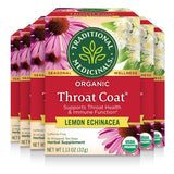 Traditional Medicinals Organic Lemon Echinacea Throat Coat Tea, 16 Bags, Case of 6 – Immune Support, Sore Throat Relief