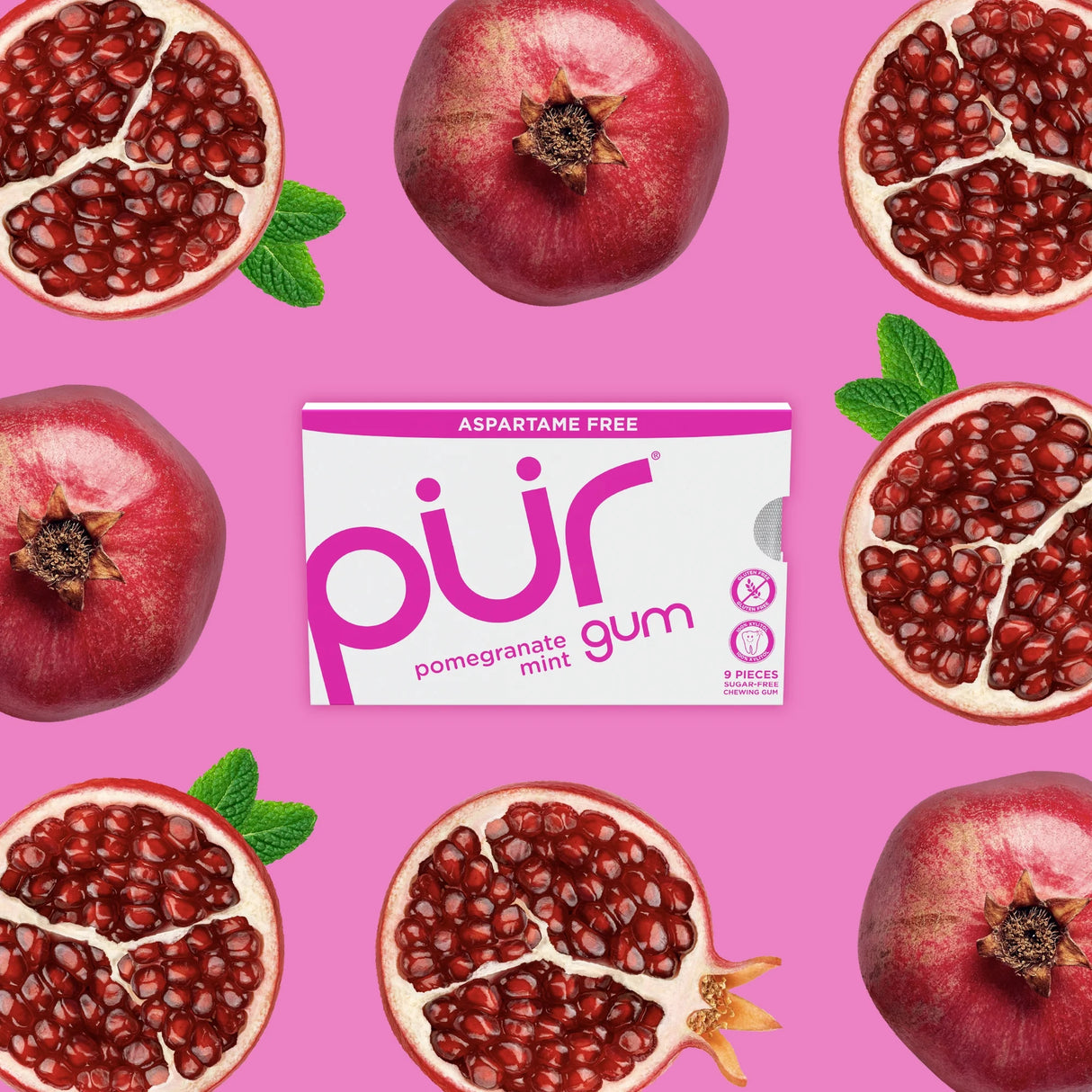 PUR Gum Pomegranate Mint, Sugar-Free, 2.72 oz, Pack of 12