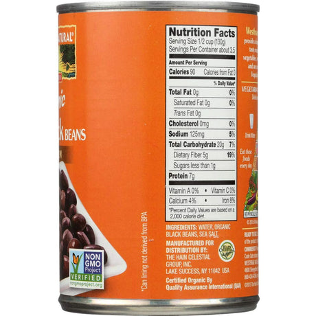 Westbrae Foods Organic Low Sodium Black Beans, Case of 12, 15 Oz – USDA Certified Organic Canned Beans