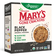 Box of Mary's Gone Crackers Black Pepper crackers with branding and product details.