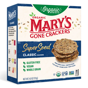 Box of Mary's Gone Crackers SuperSeed Classic Crackers on a white background