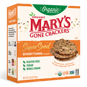 Box of Mary's Gone Crackers Super Seed Everything Crackers on a white background