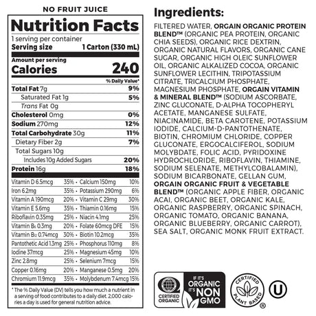 Orgain Batido nutricional vegano orgánico, chocolate suave, 11 onzas líquidas (paquete de 12) 