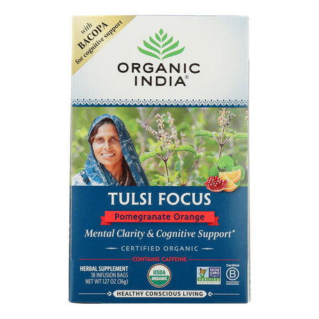 Organic India Tulsi Focus Pomegranate Tea (Pack of 6-18 Ct) - Cozy Farm 