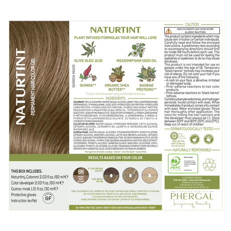 Naturtint hair color gel packaging with ingredients list and usage instructions.