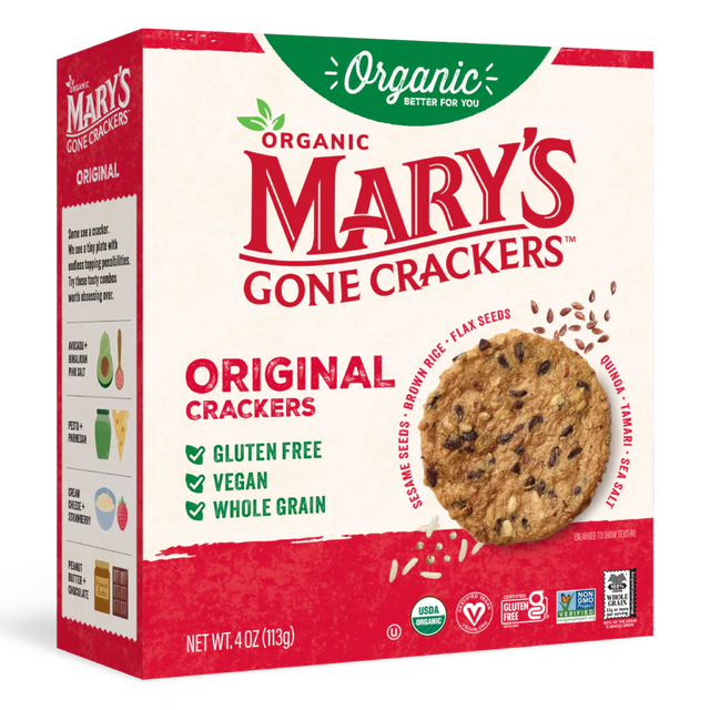 Box of Mary's Gone Crackers Original Crackers with a cookie on the label.