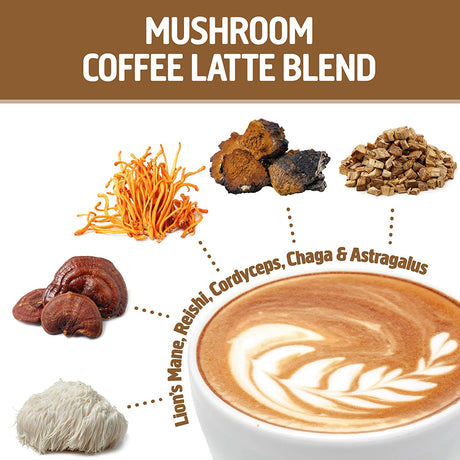 Om Mushroom Superfood Coffee Latte Blend Mushroom Powder, Single Serve, 10 Count, Lion's Mane, Cordyceps, Reishi, Chaga - Cozy Farm 
