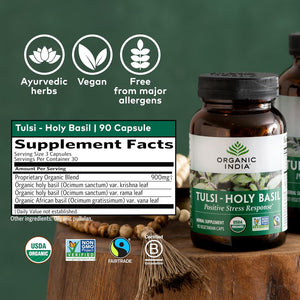 Organic India Tulsi Holy Basil Supplement, 90 Capsules – Stress Relief & Immune Support