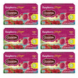 Six boxes of Celestial Seasonings Raspberry Zinger Herbal Tea on a white background