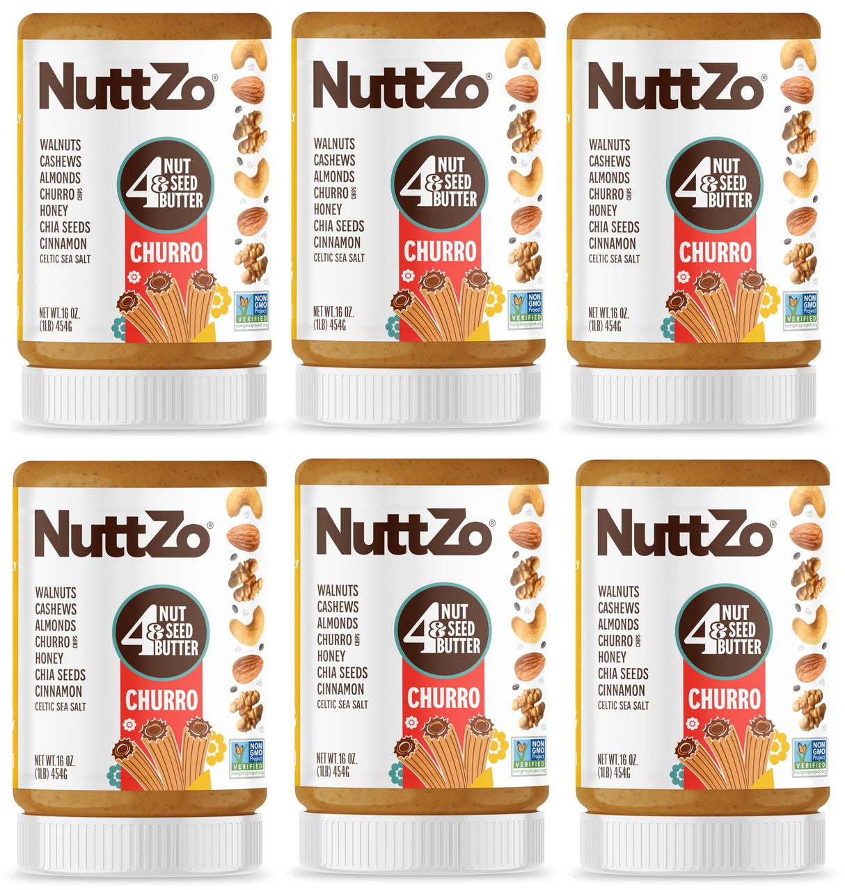 Nuttzo - Churro Nut Butter, 16 oz (Pack of 6) - Healthy Snack Spread
