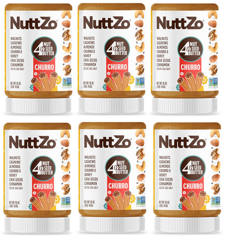 Nuttzo - Churro Nut Butter, 16 oz (Pack of 6) - Healthy Snack Spread