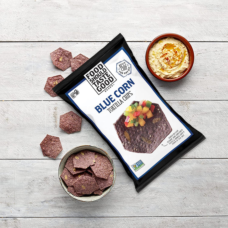 Food Should Taste Good Blue Corn Tortilla Chips, Perfect for Dipping and Snacking (Pack of 12 - 5.5 Oz.) - Cozy Farm 