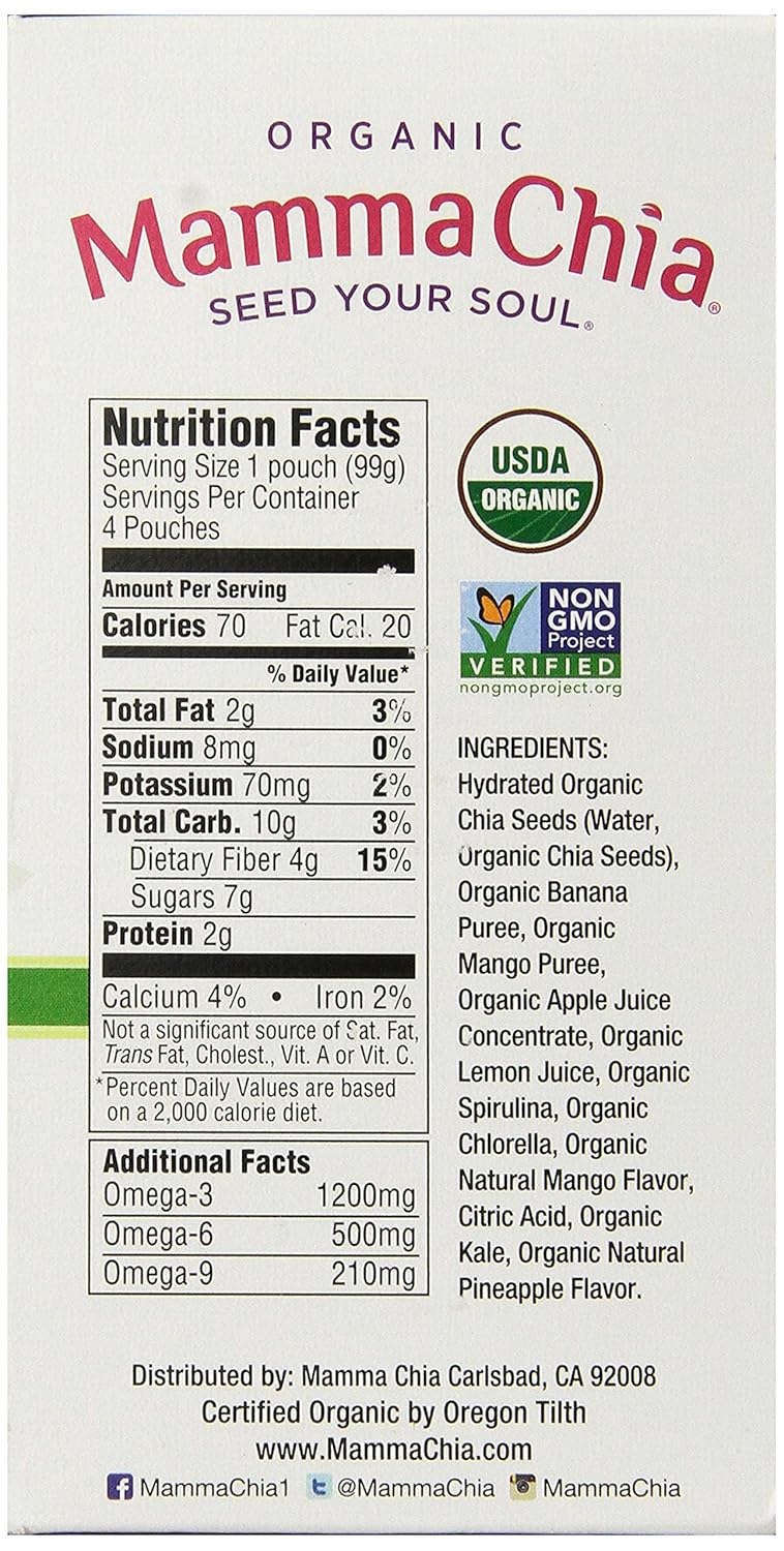 Mamma Chia Green Magic Vitality Squeeze Snack, 3.5 oz, Pack of 6