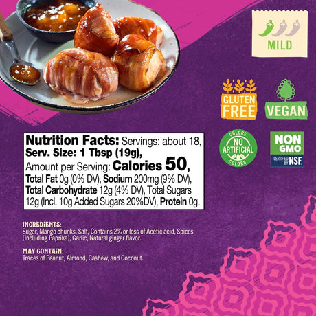 Patak's Mild Sweet Mango Chutney, Authentic Indian, Gluten-Free, Case of 6 (12 oz)