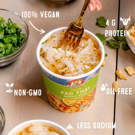 Dr. McDougall's Plant-Based Pad Thai Noodle Soup Big Cup, Pack of 6, 2 Oz.