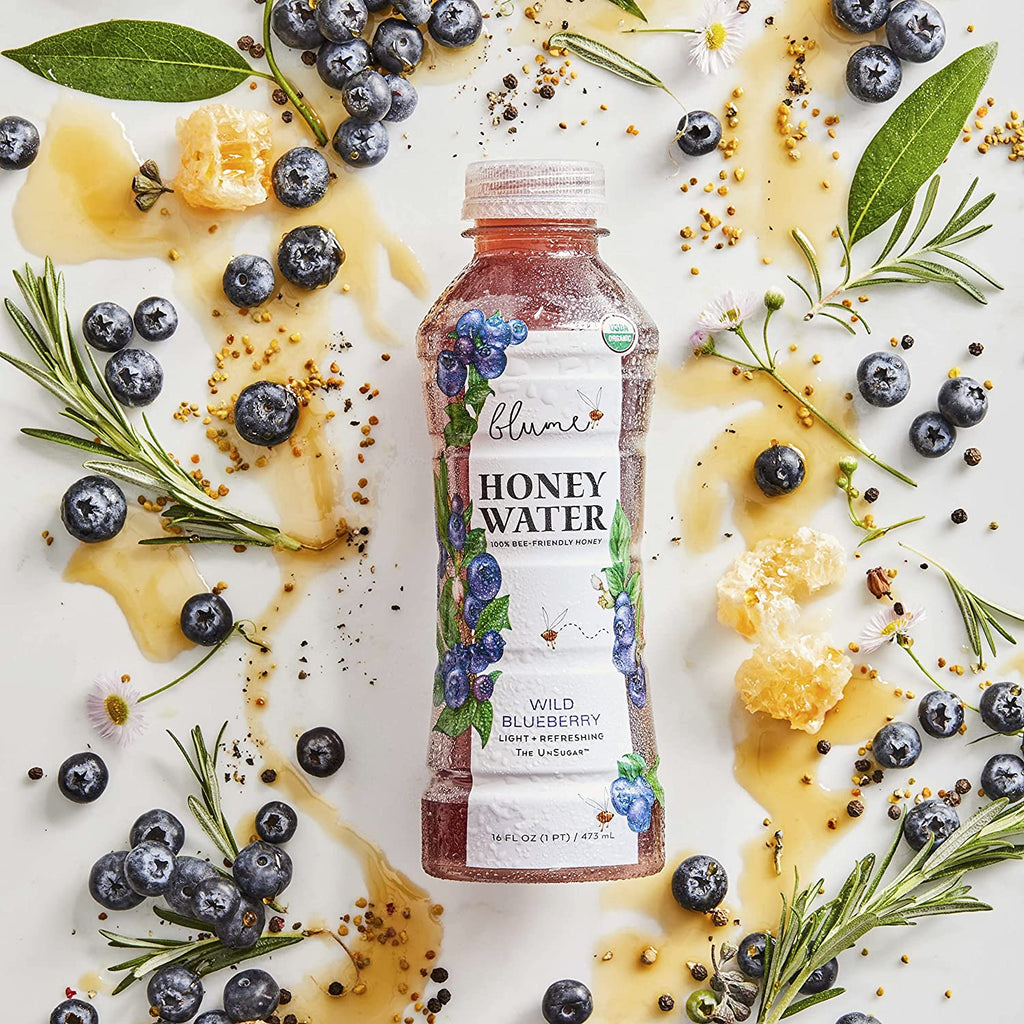 Blume Honey Water  - Organic Wild Blueberry Flavor (Pack of 12-16 Fl Oz) - Cozy Farm 