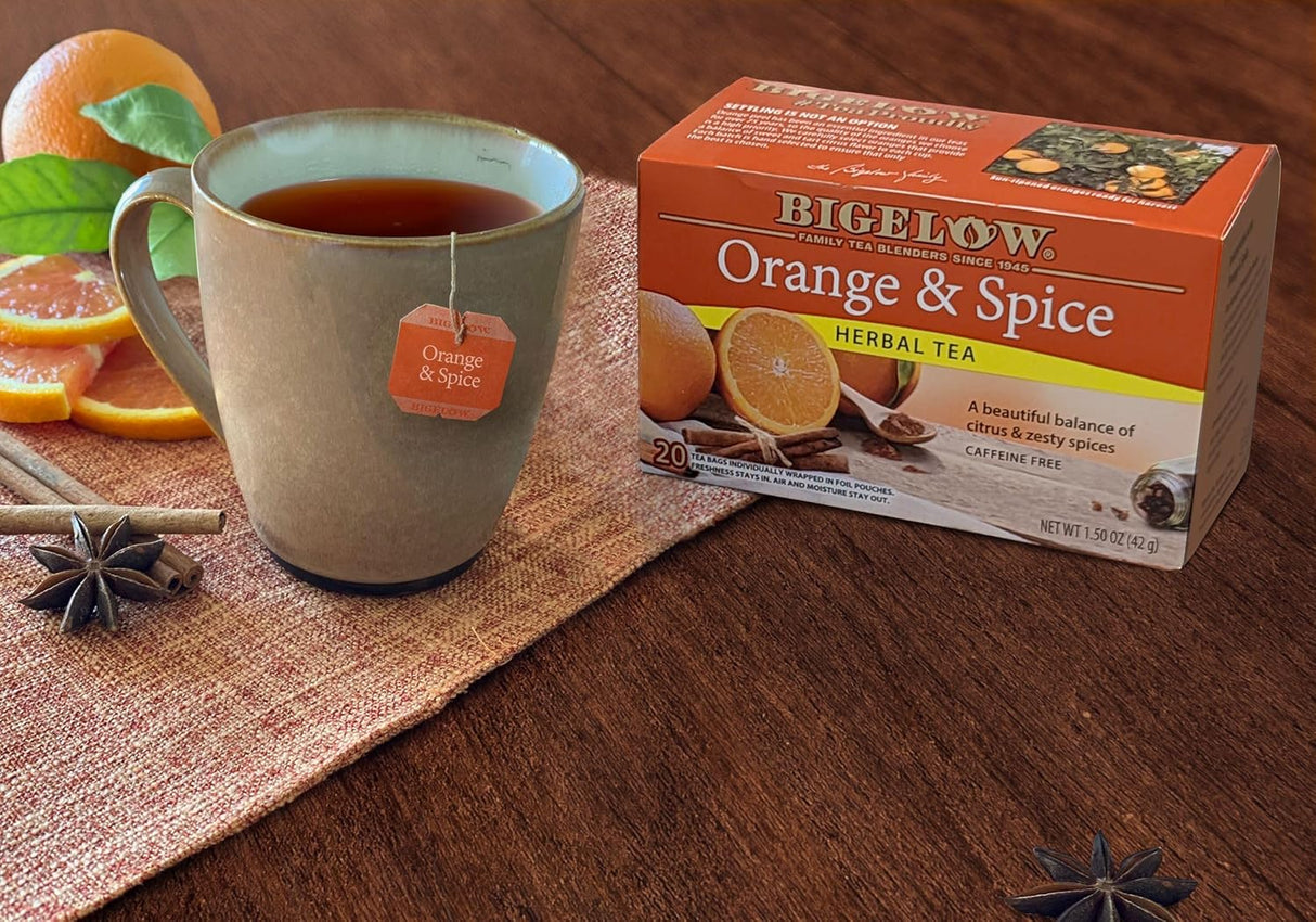Bigelow Orange & Spice Herbal Tea, 20 Count, Pack of 6