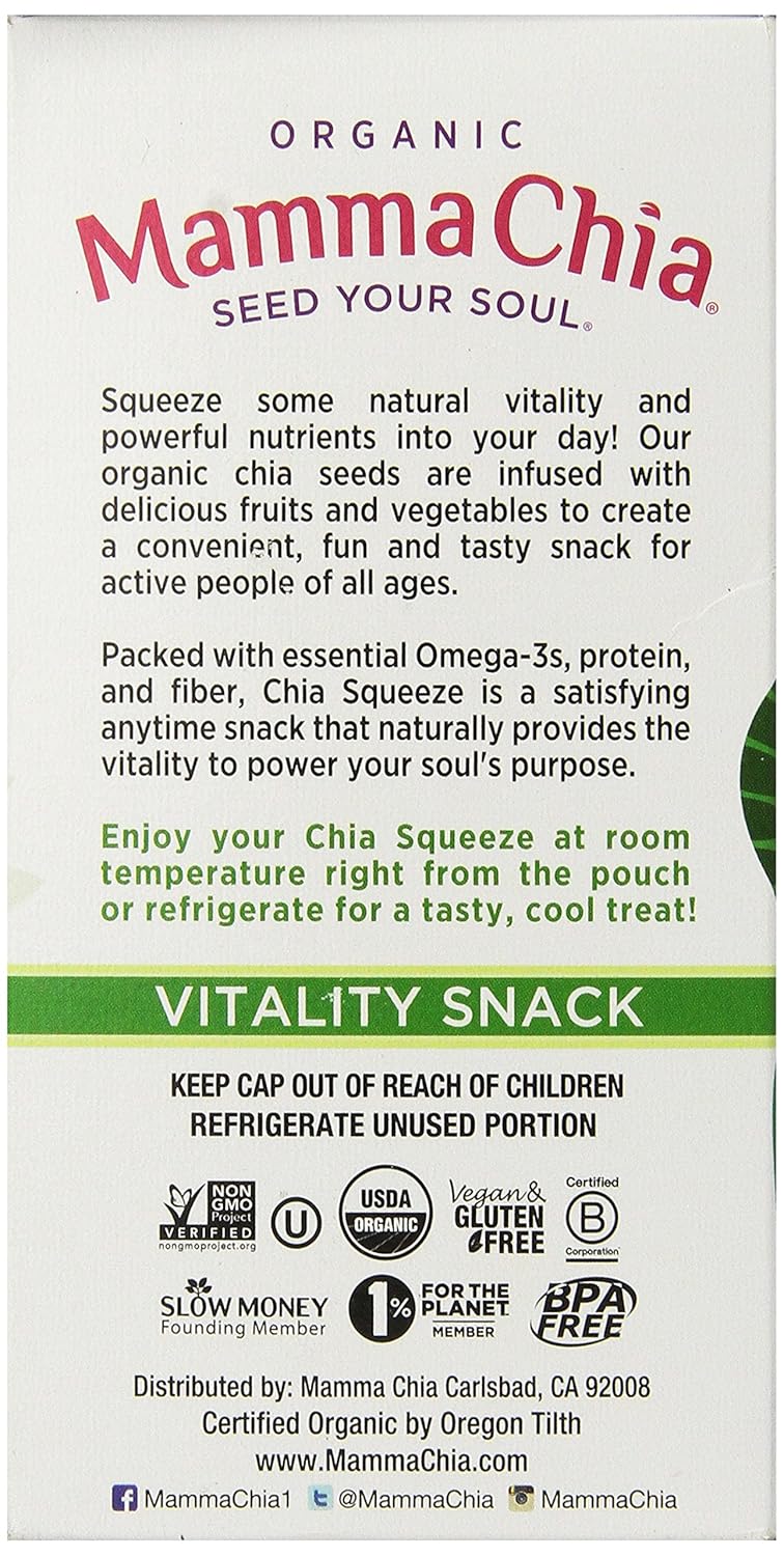 Mamma Chia Green Magic Vitality Squeeze Snack, 3.5 oz, Pack of 6